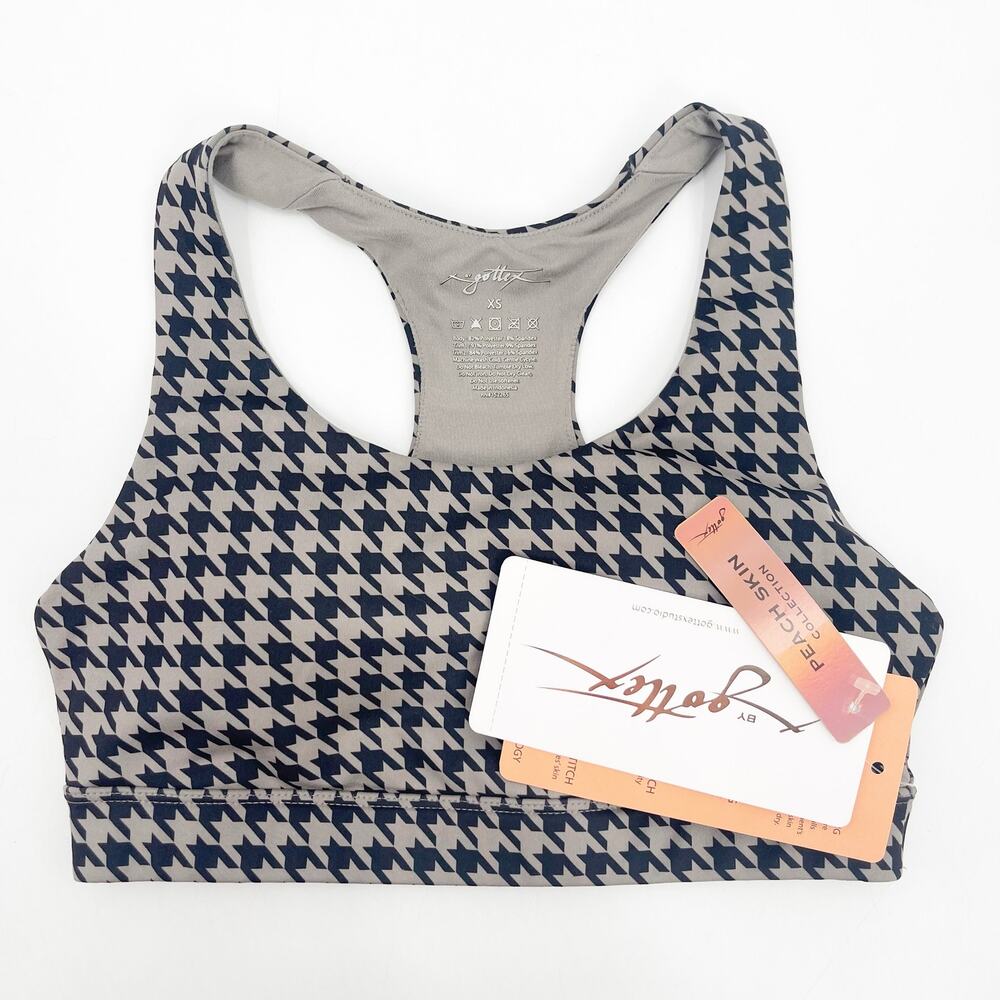 GOTTEX Sports Bra Size Extra Small Houndstooth NWT Black Athletic Gym Fitness